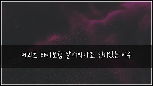 메리츠 태아보험 살펴봐야죠  인기있는 이유
